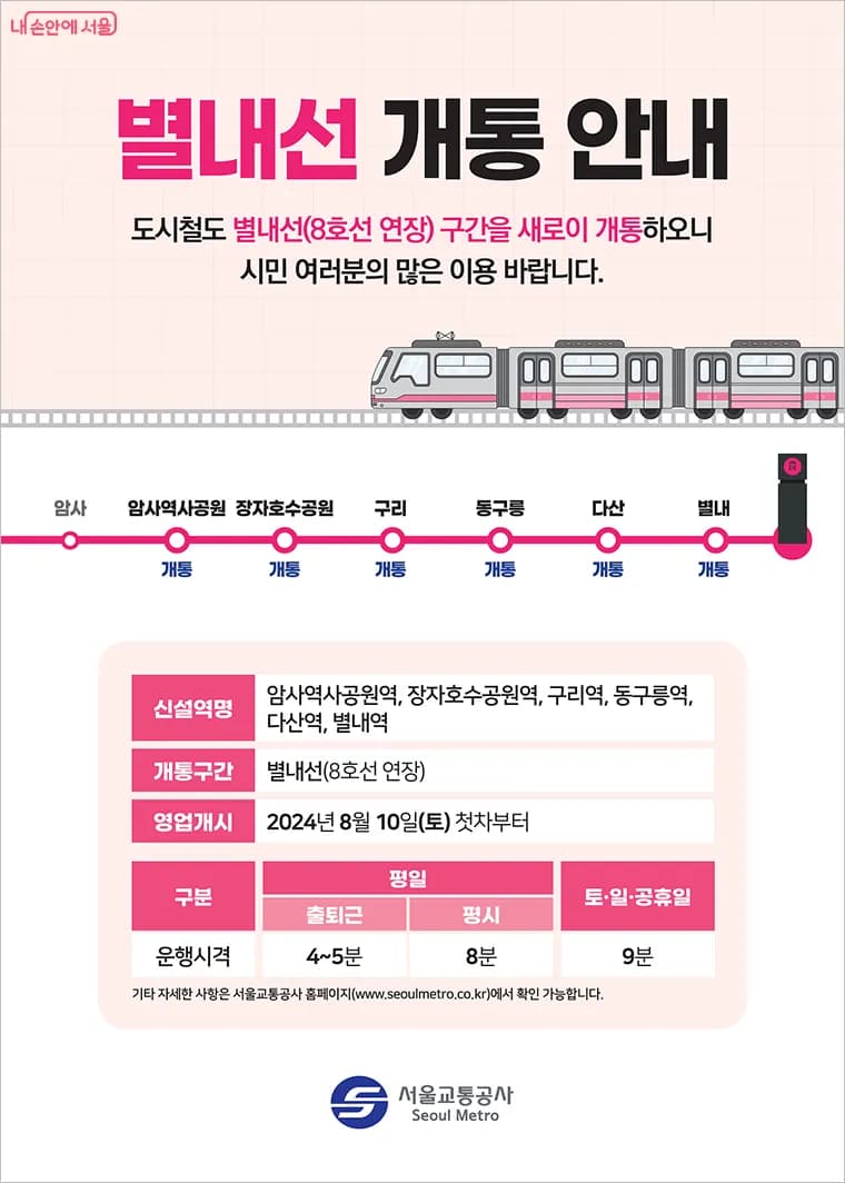 8월 10일 개통된 별내선 포스터