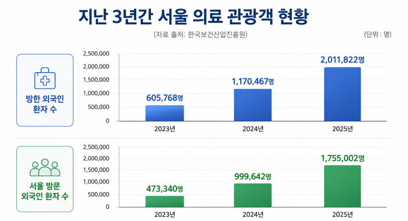 지난 3년간 서울 의료관광객 현황 차트