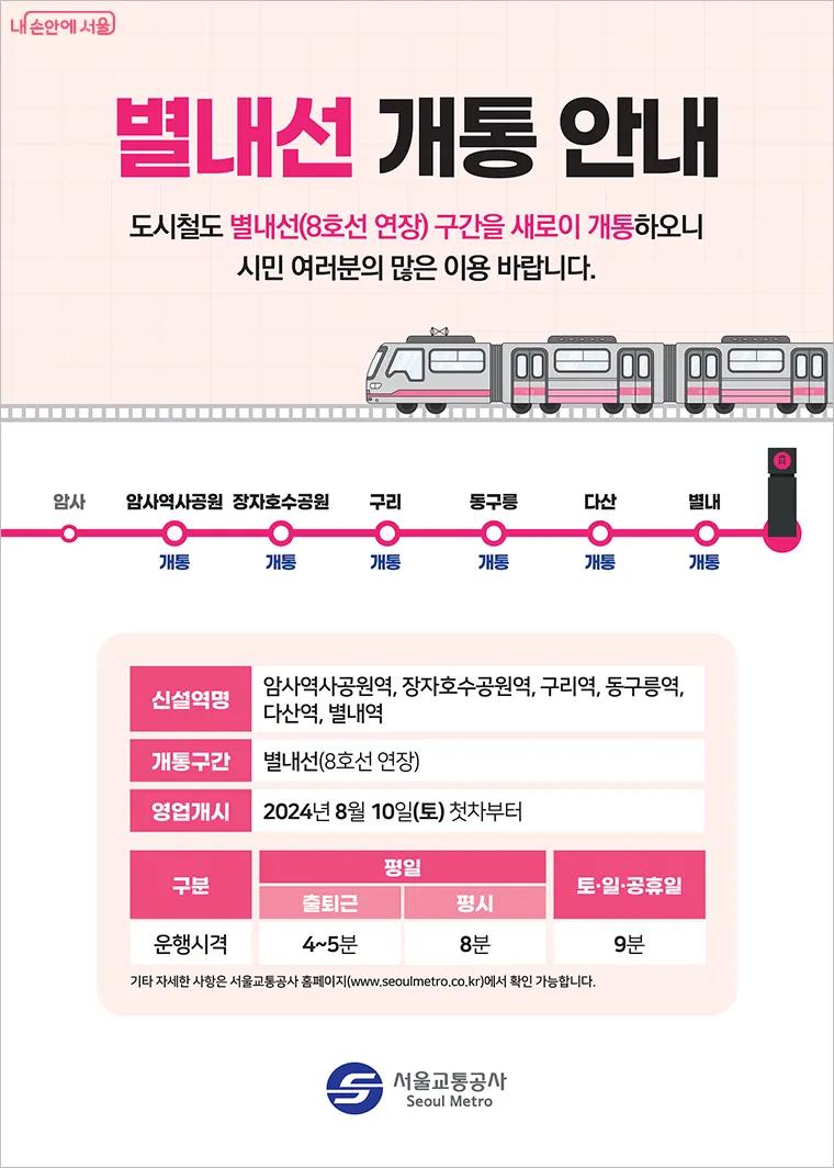 8월 10일 개통된 별내선 포스터