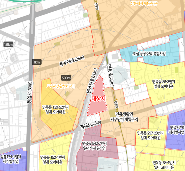 중랑구 면목동 127-26 일대 모아타운 위치도